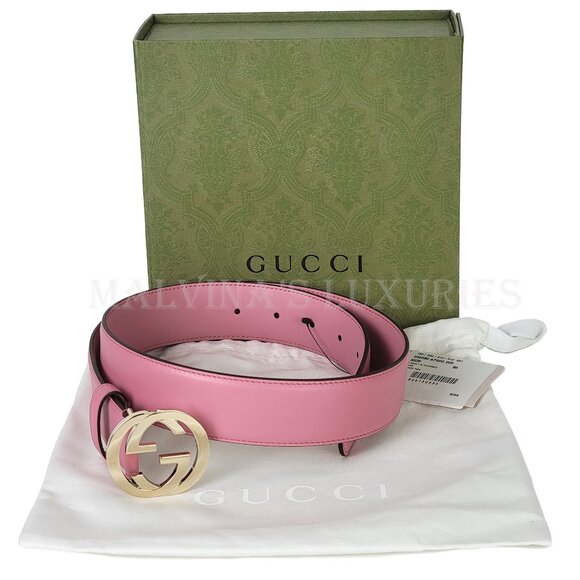 GUCCI BELT ‎546386 BLONDIE GG LOGO GOLDTONE BUCKLE PINK LEATHER sz 90/ 36 main image 10